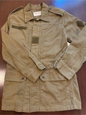 Saint Laurent Olive Military Field Jacket with Epaulets